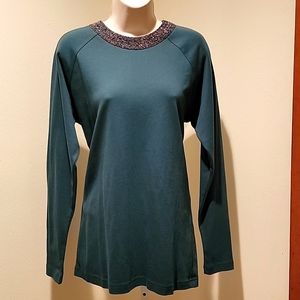 APART LONG SLEEVE TEE WITH BEADED NECKLINE